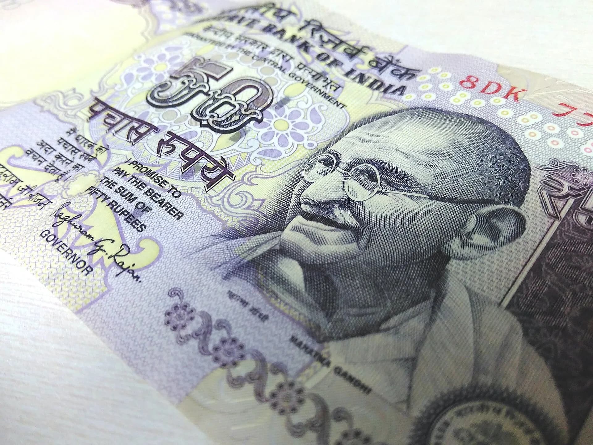 Close-up of an Indian 50-rupee banknote