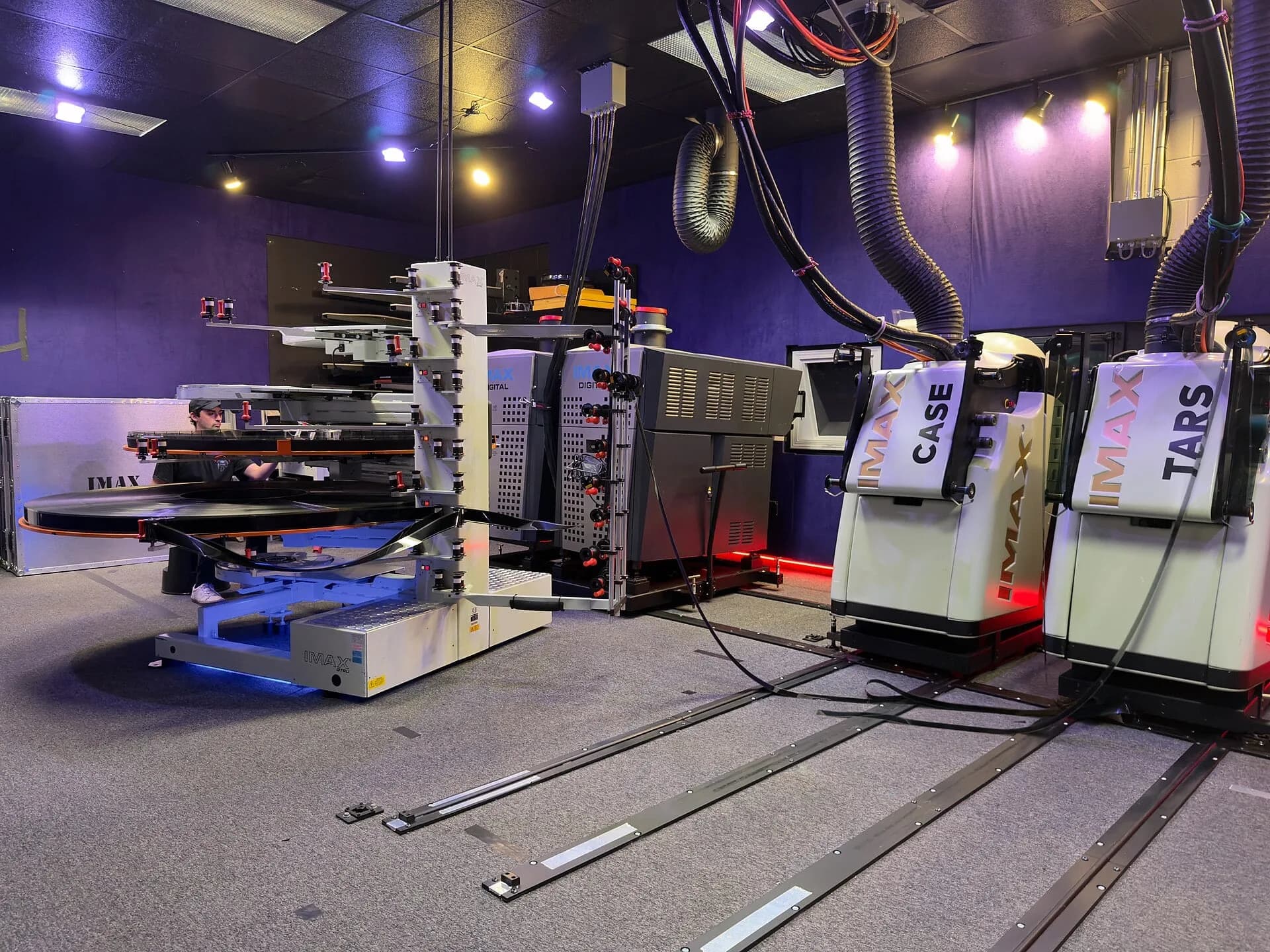 Film projectors in a cinema projection room