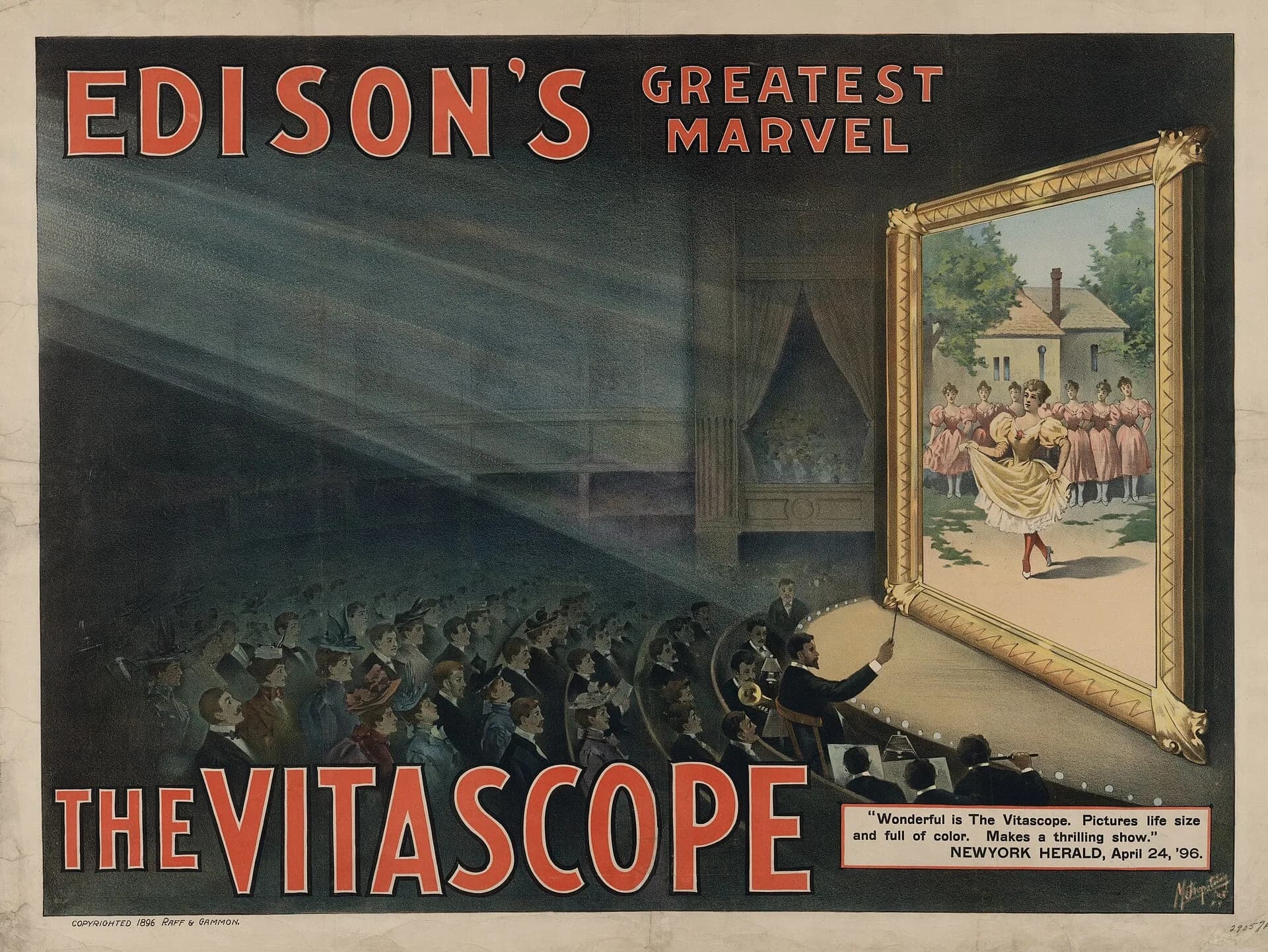 A vintage poster for the Vitascope, an early film projector