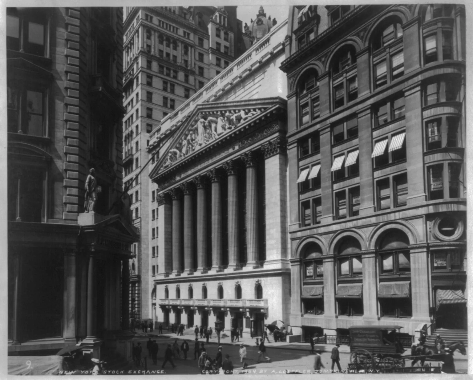 A historic photograph of the New York Stock Exchange building