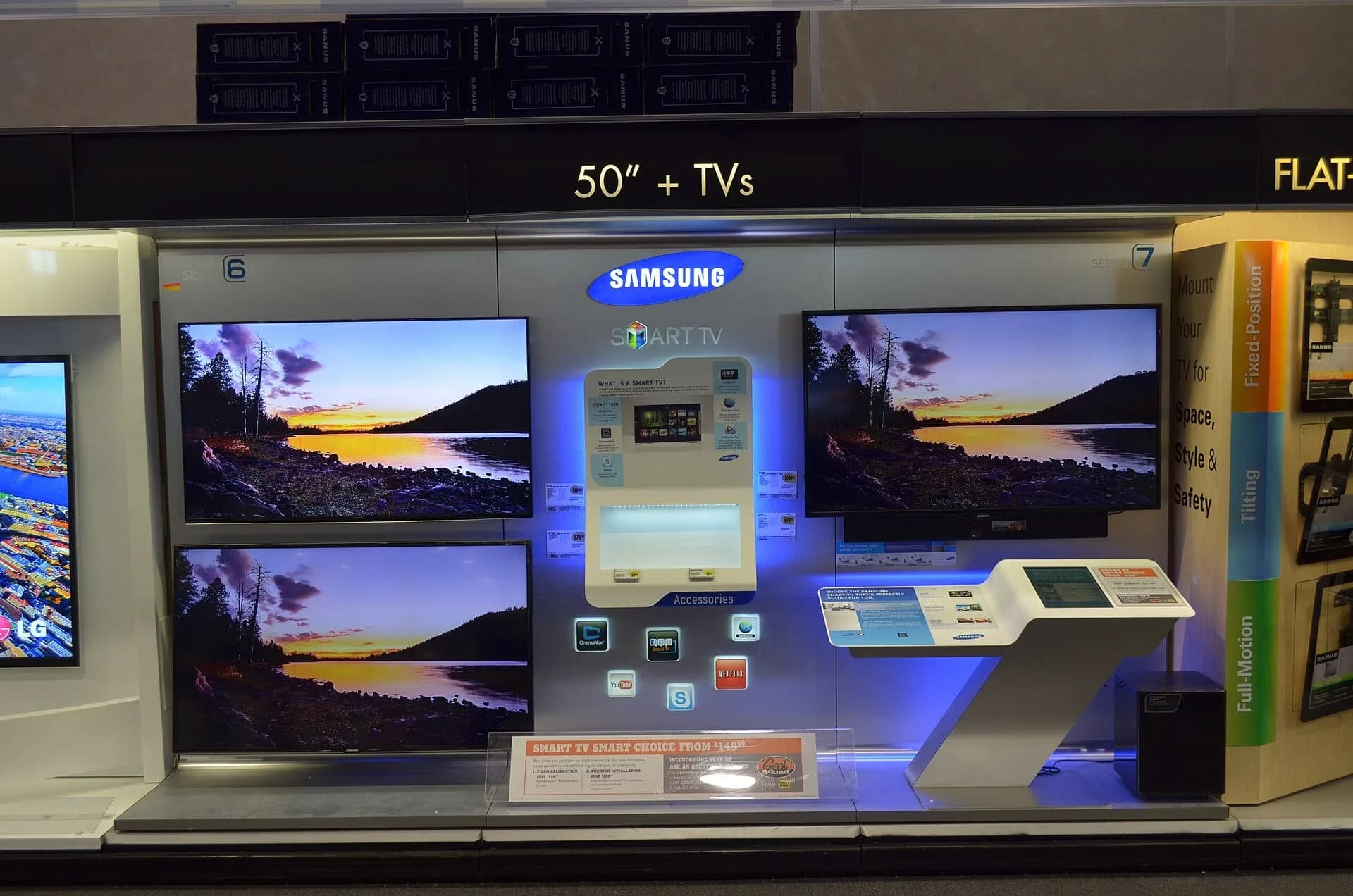 Smart televisions on display in a shop