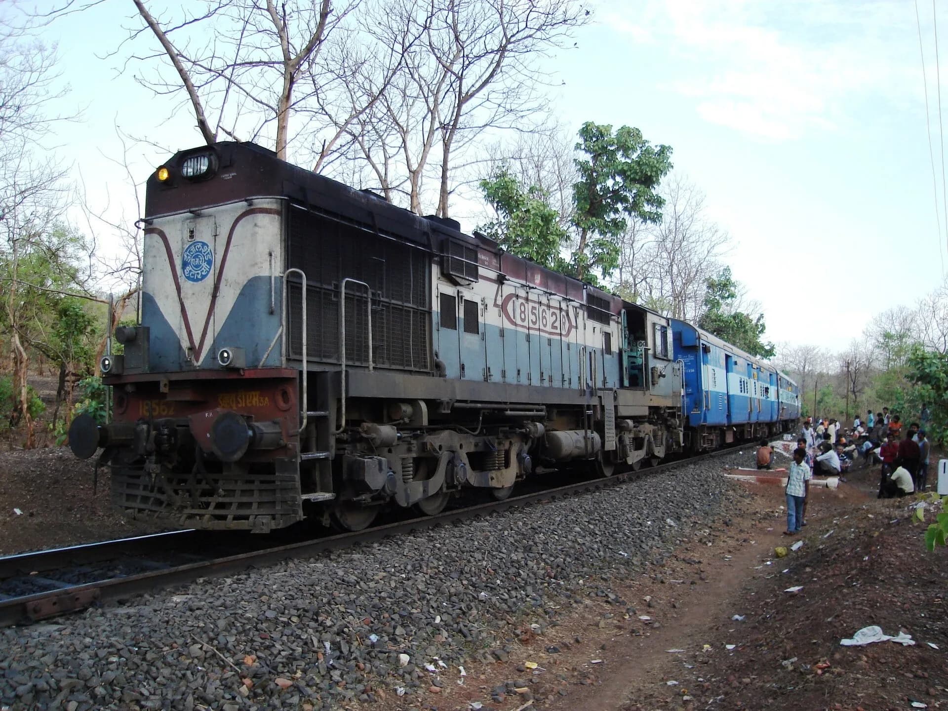 An Indian Railways diesel locomotive pulling a train