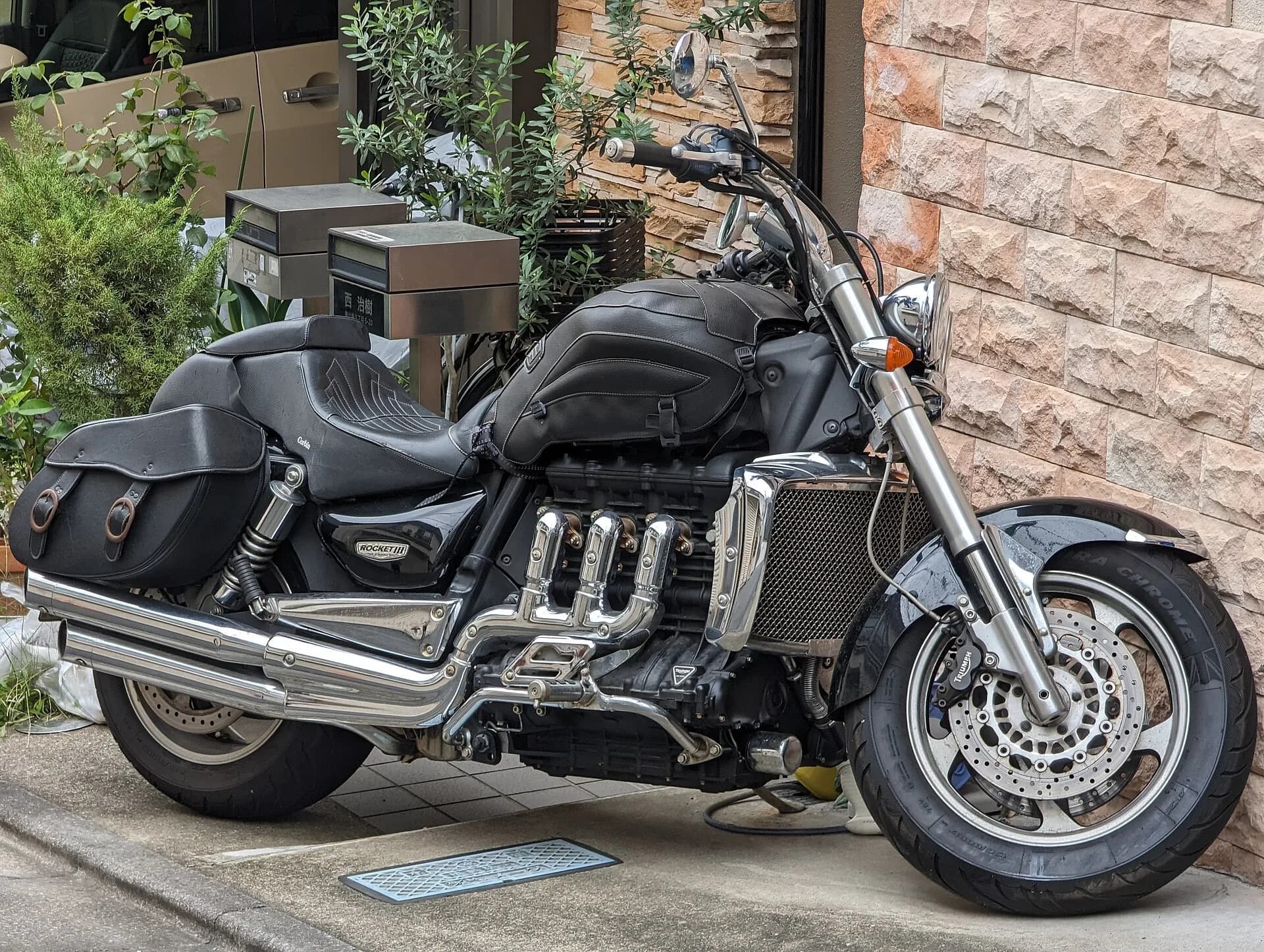 A large touring motorcycle parked on a street