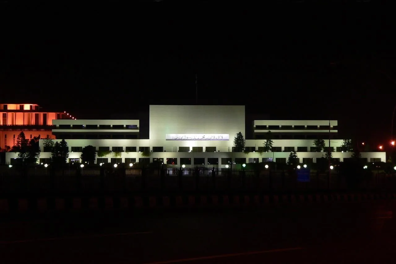 Pakistan's Parliament House in Islamabad lit up at night