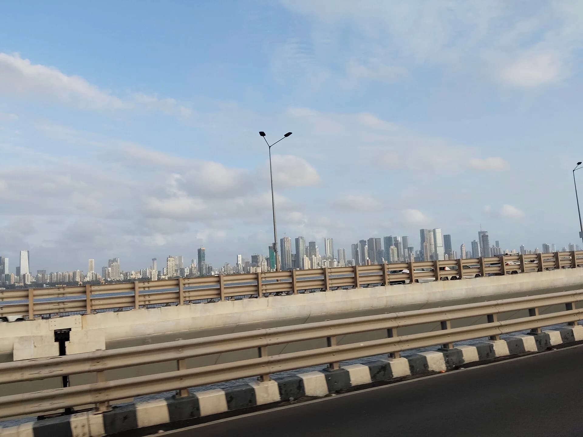 The Mumbai skyline seen across the water from the Bandra-Worli Sea Link