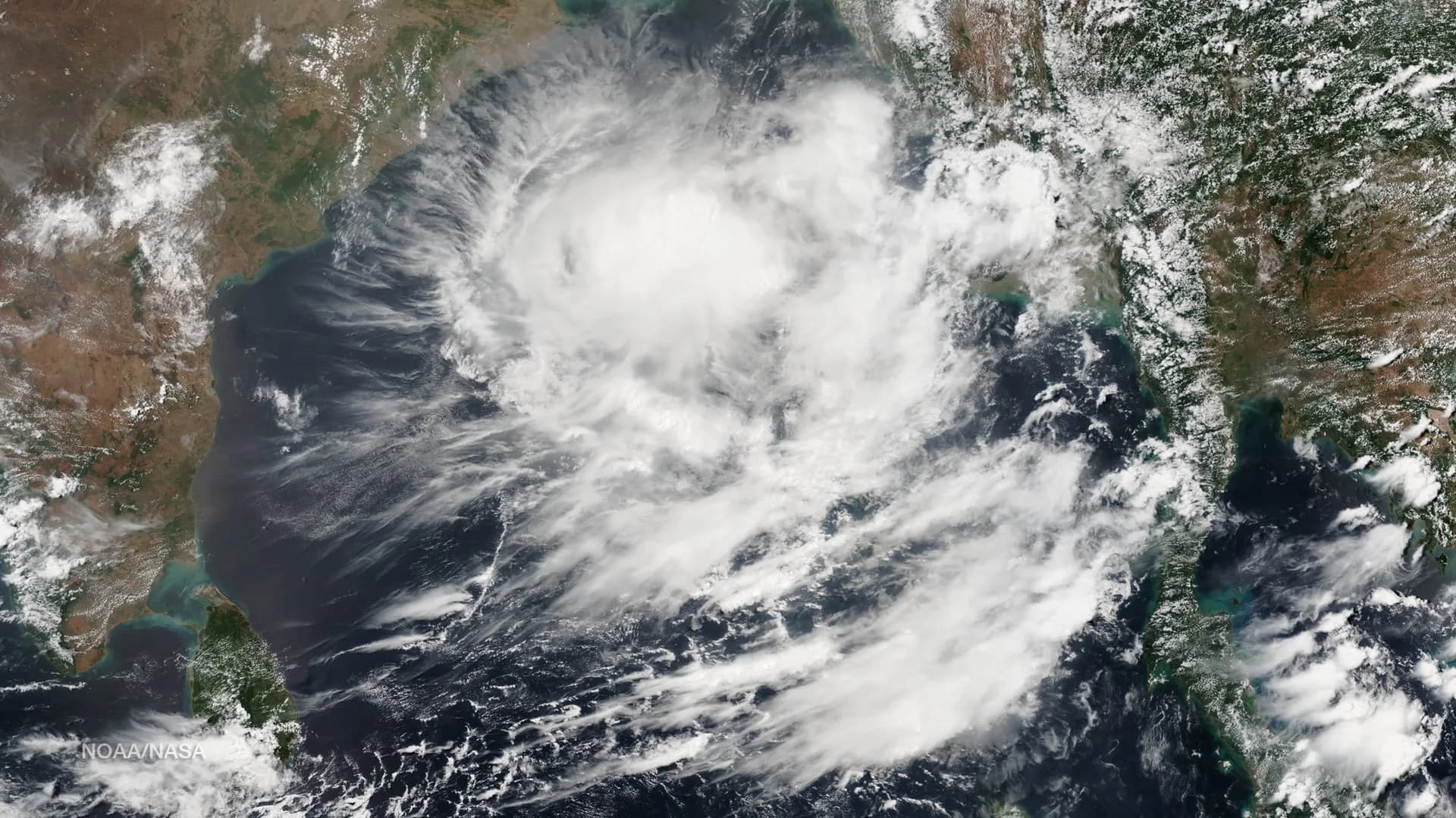A satellite image of a cyclone over the Bay of Bengal