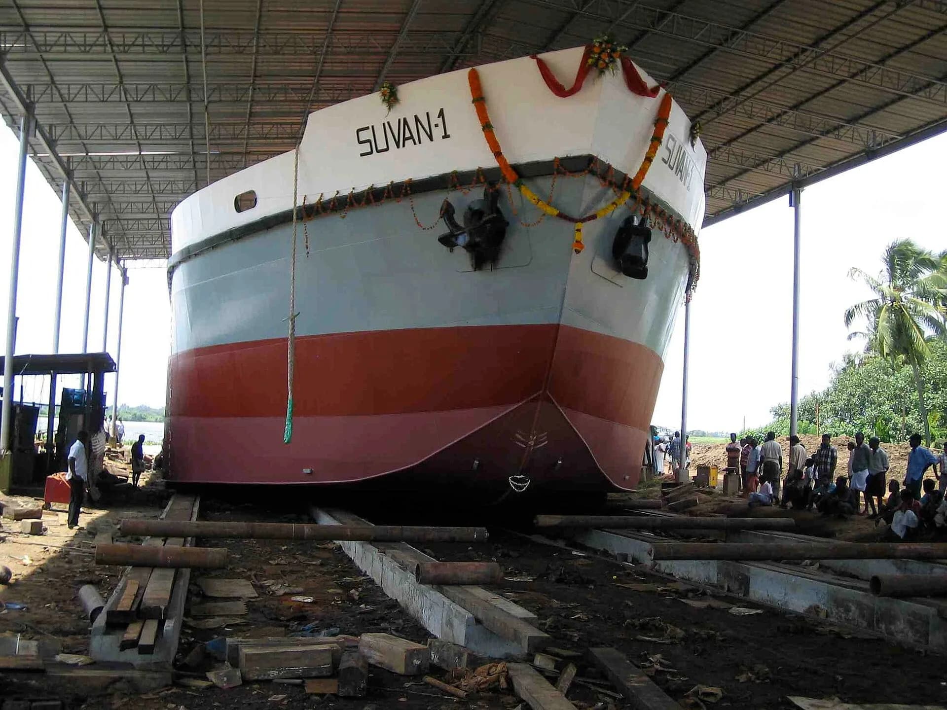 A ship hull under construction on the slipway at Cochin Shipyard