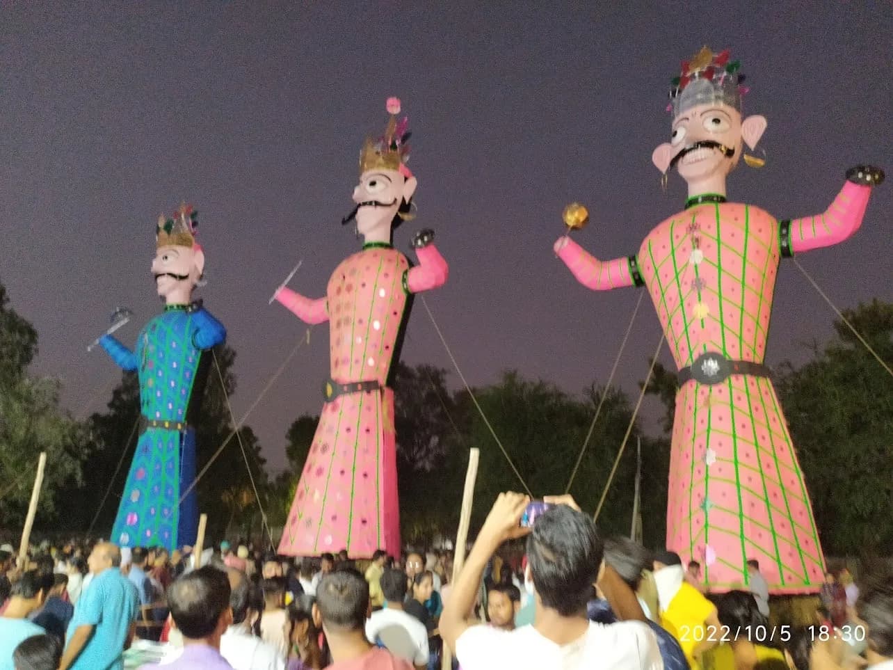 Giant effigies of Ravan and his brothers before Ravan Dahan