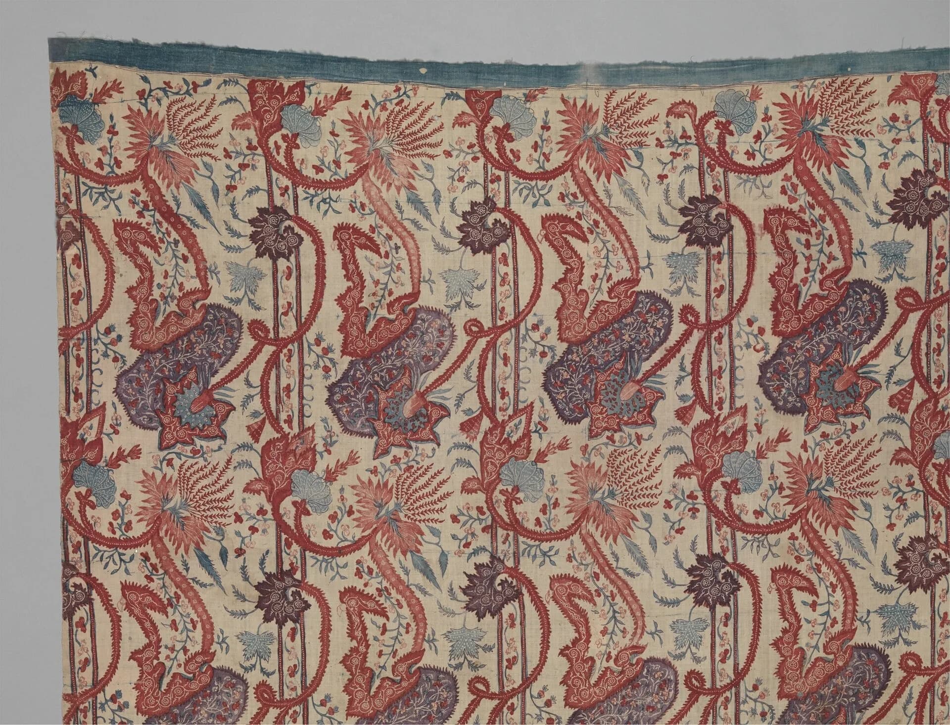 A printed Indian chintz textile with red floral patterns