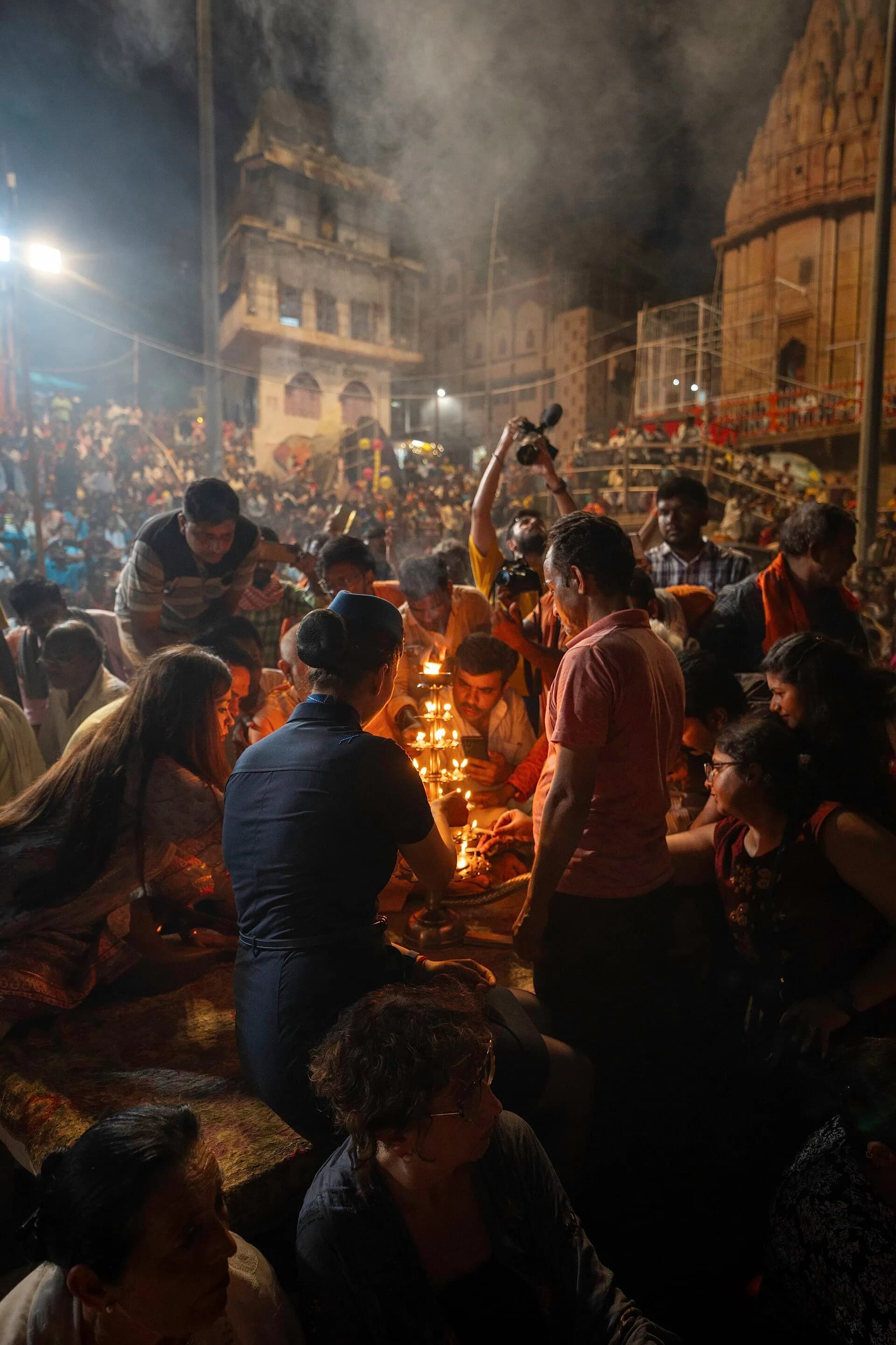 The evening Ganga aarti at a ghat in Varanasi