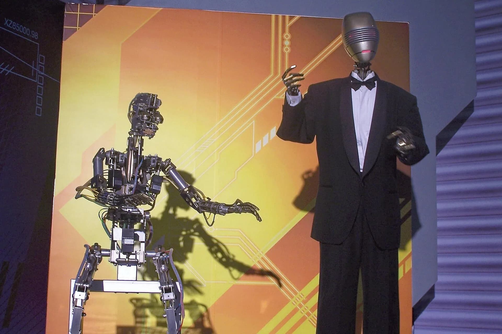 Several humanoid robot figures displayed at the Robot Dream exhibition in Hong Kong