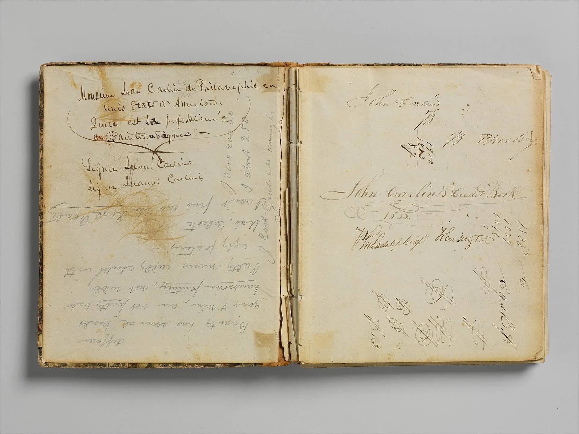 An old handwritten ledger lying open