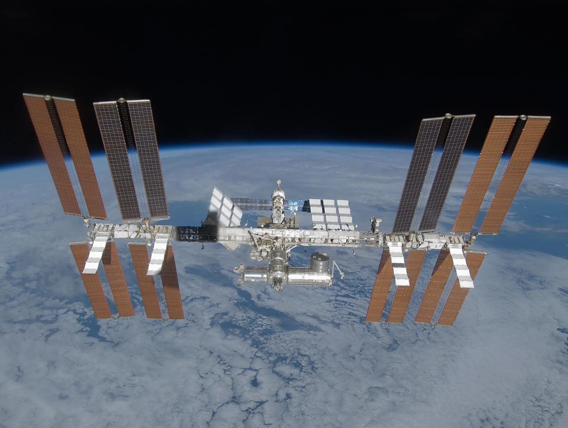 The International Space Station seen from a departing Space Shuttle