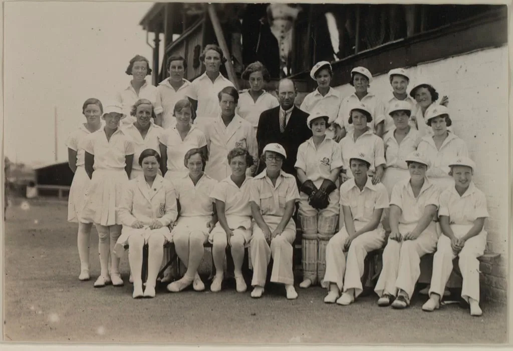 An old photograph of a women's cricket team