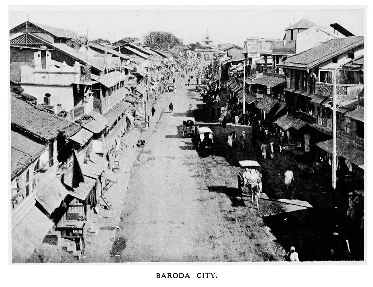An old street view labelled Baroda City