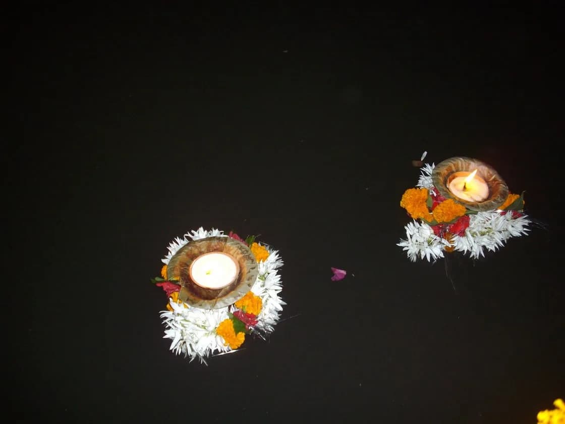Floating diyas on the river Ganga during Dev Deepawali