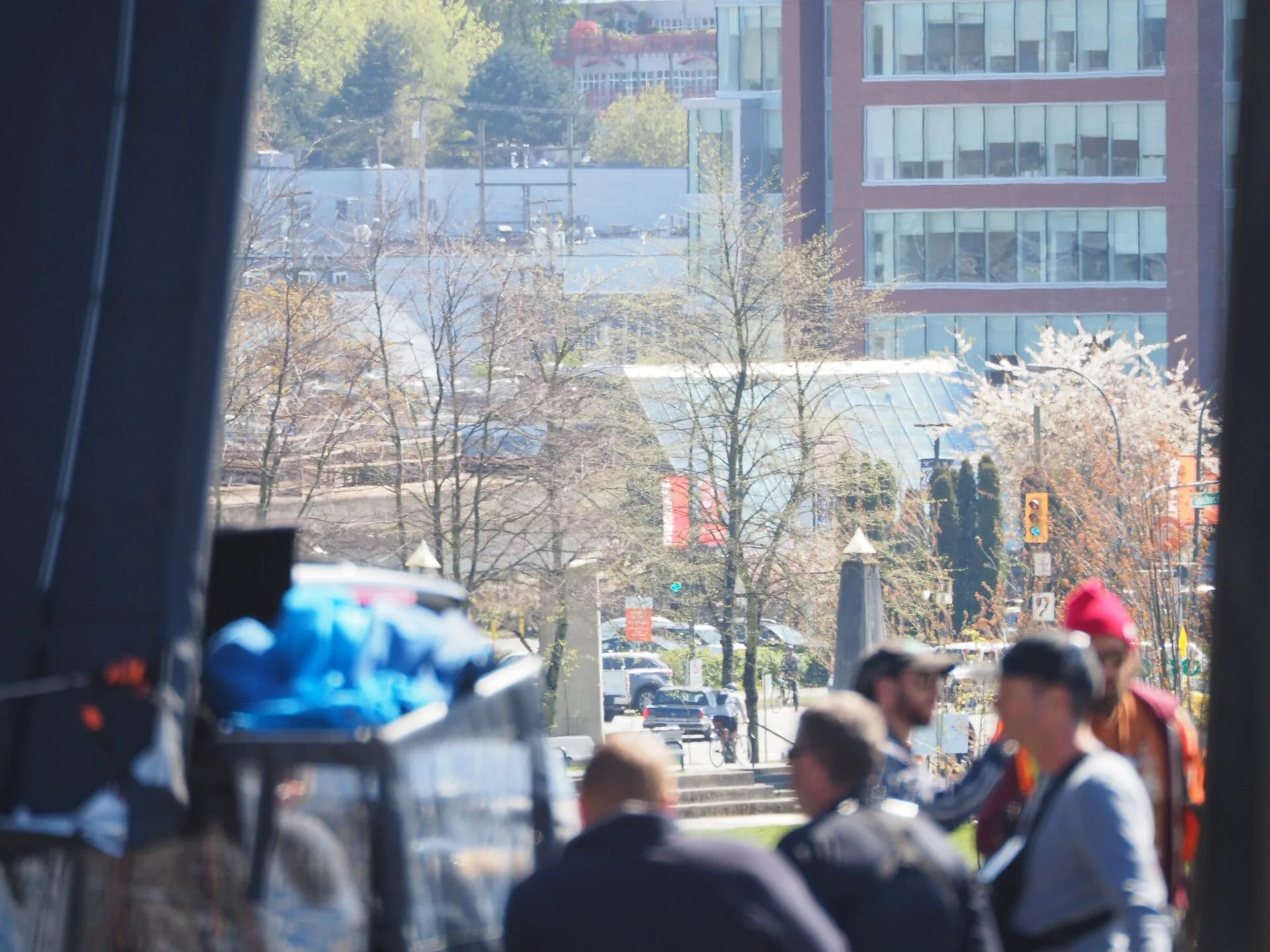 A film crew shooting a scene on a city street