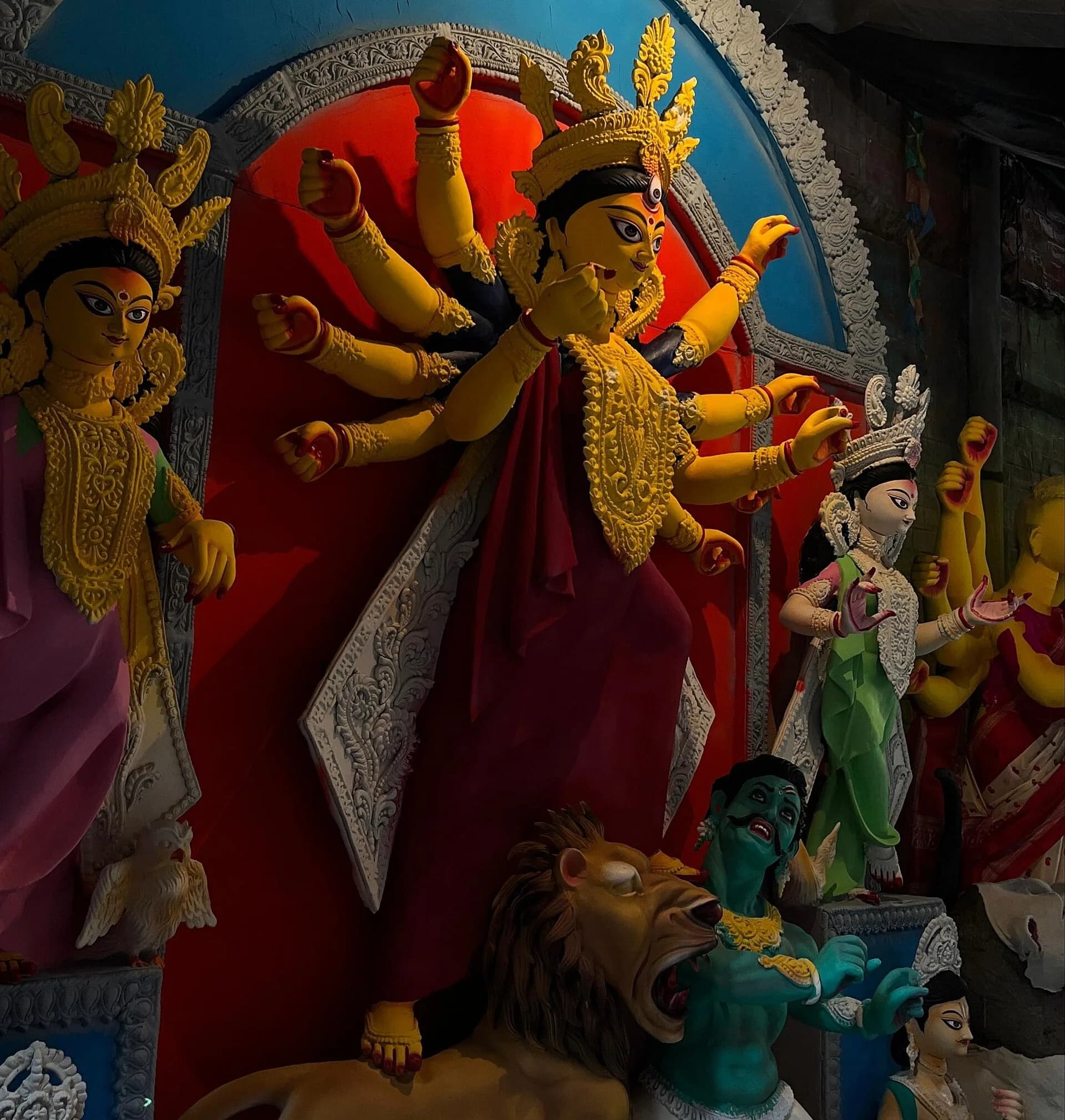 A Durga idol with her ten arms in a Kolkata pandal