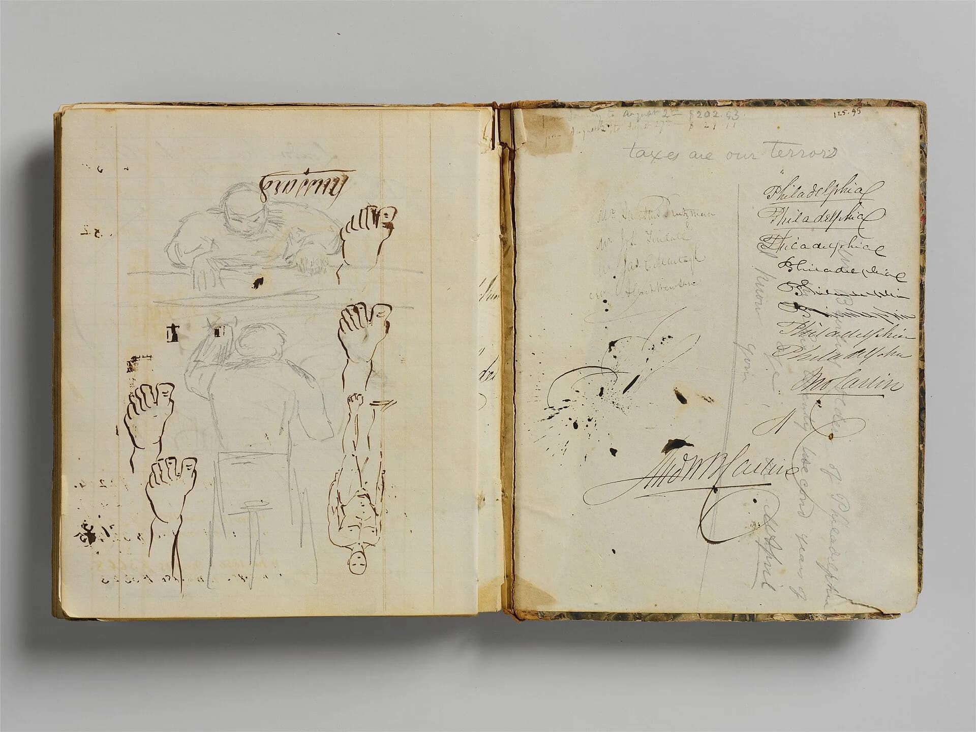 An old handwritten account book lying open
