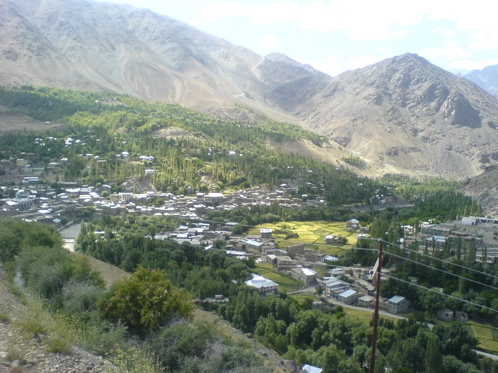 A town in a valley among the mountains of Ladakh