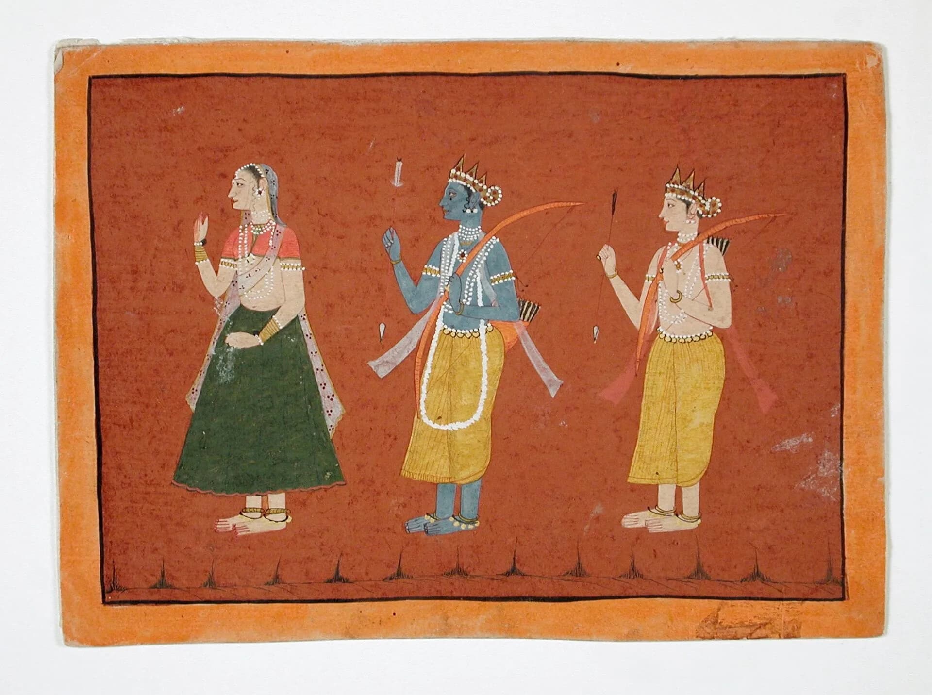 An Indian miniature painting of Rama, Sita and Lakshmana