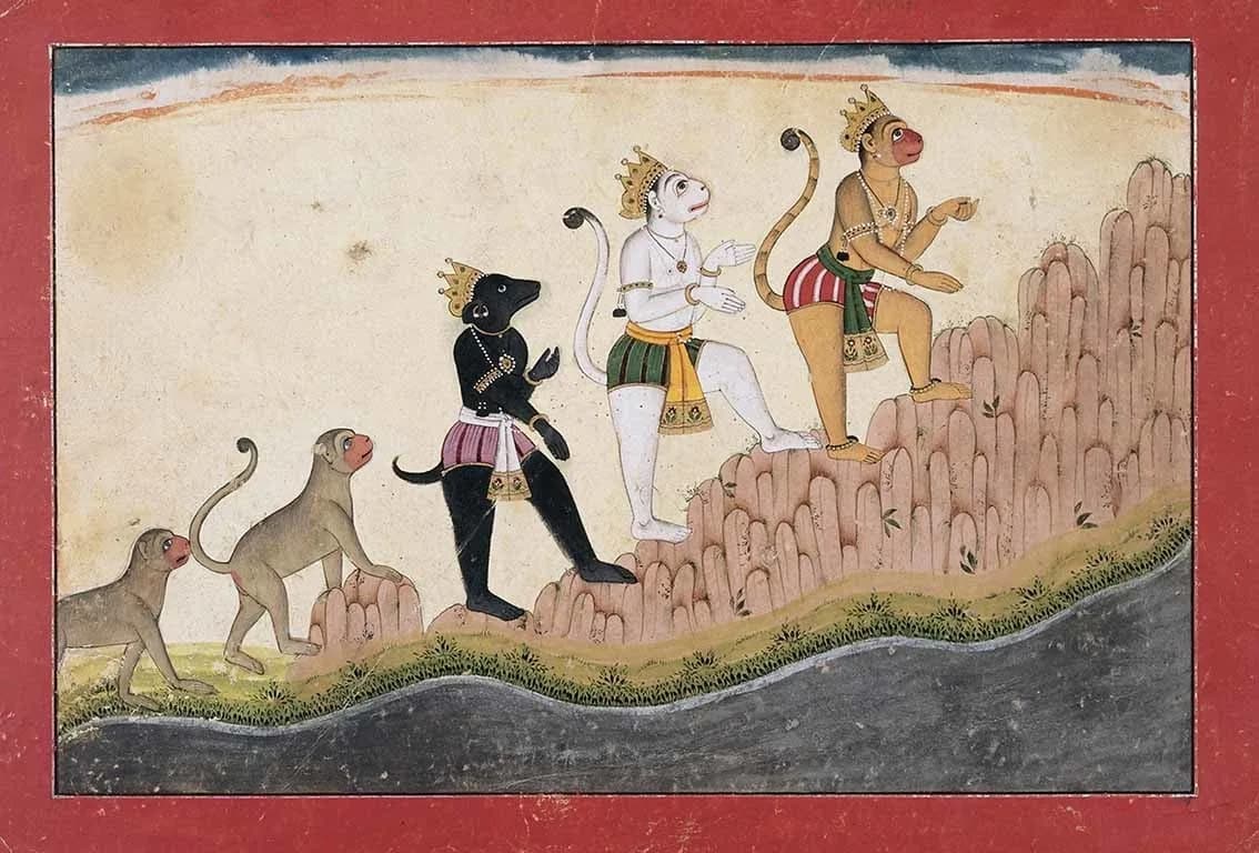 A painting of Hanuman and the monkey army