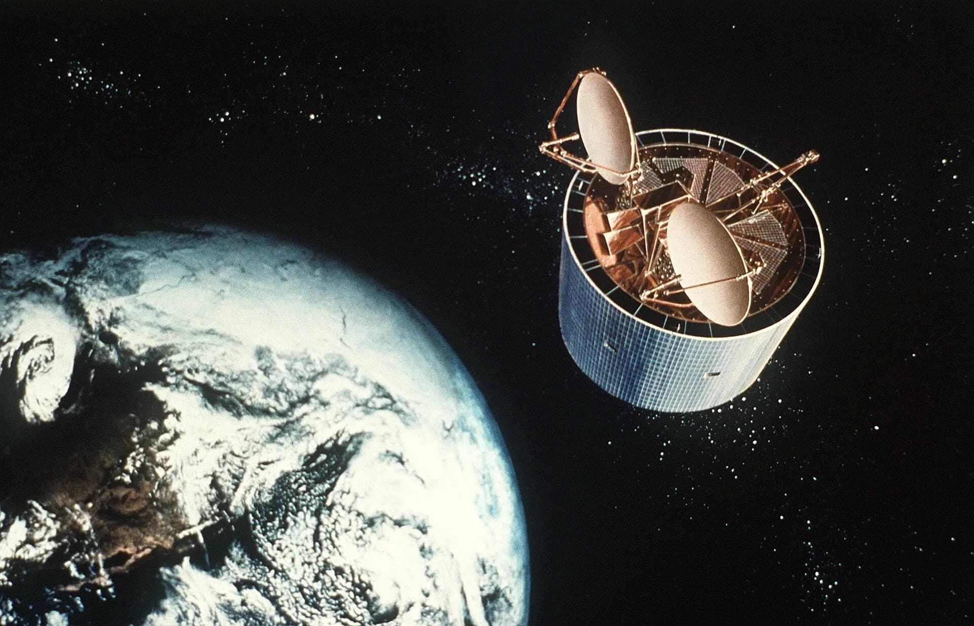 An artist's concept of a communications satellite in orbit above Earth