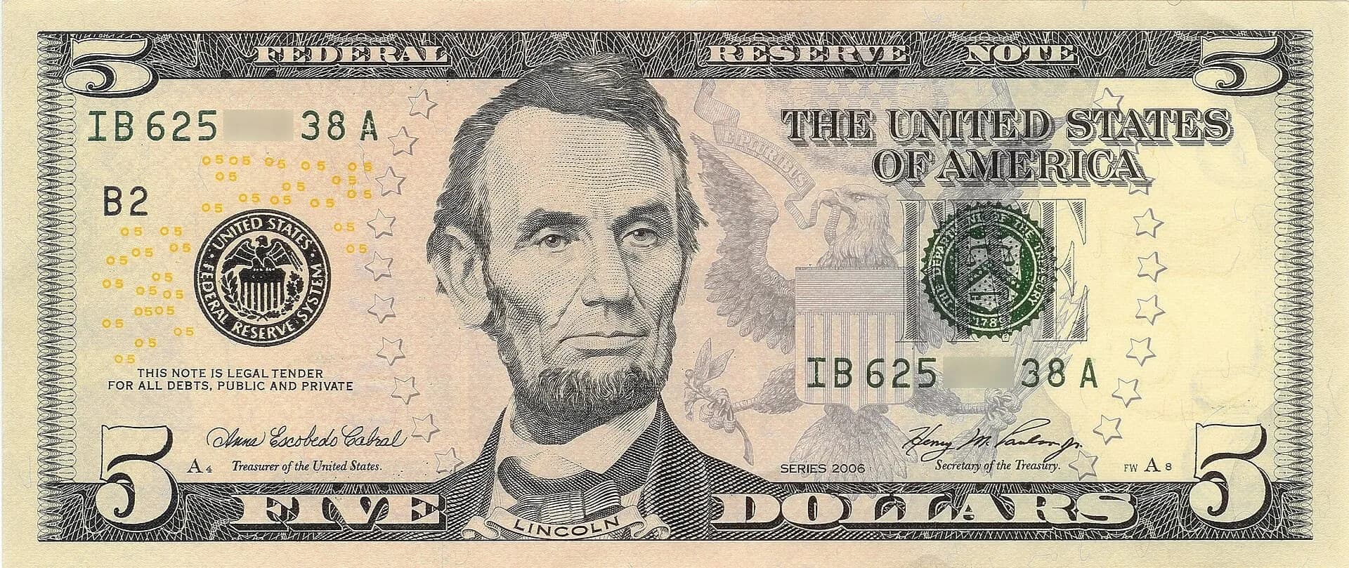 A US five-dollar banknote