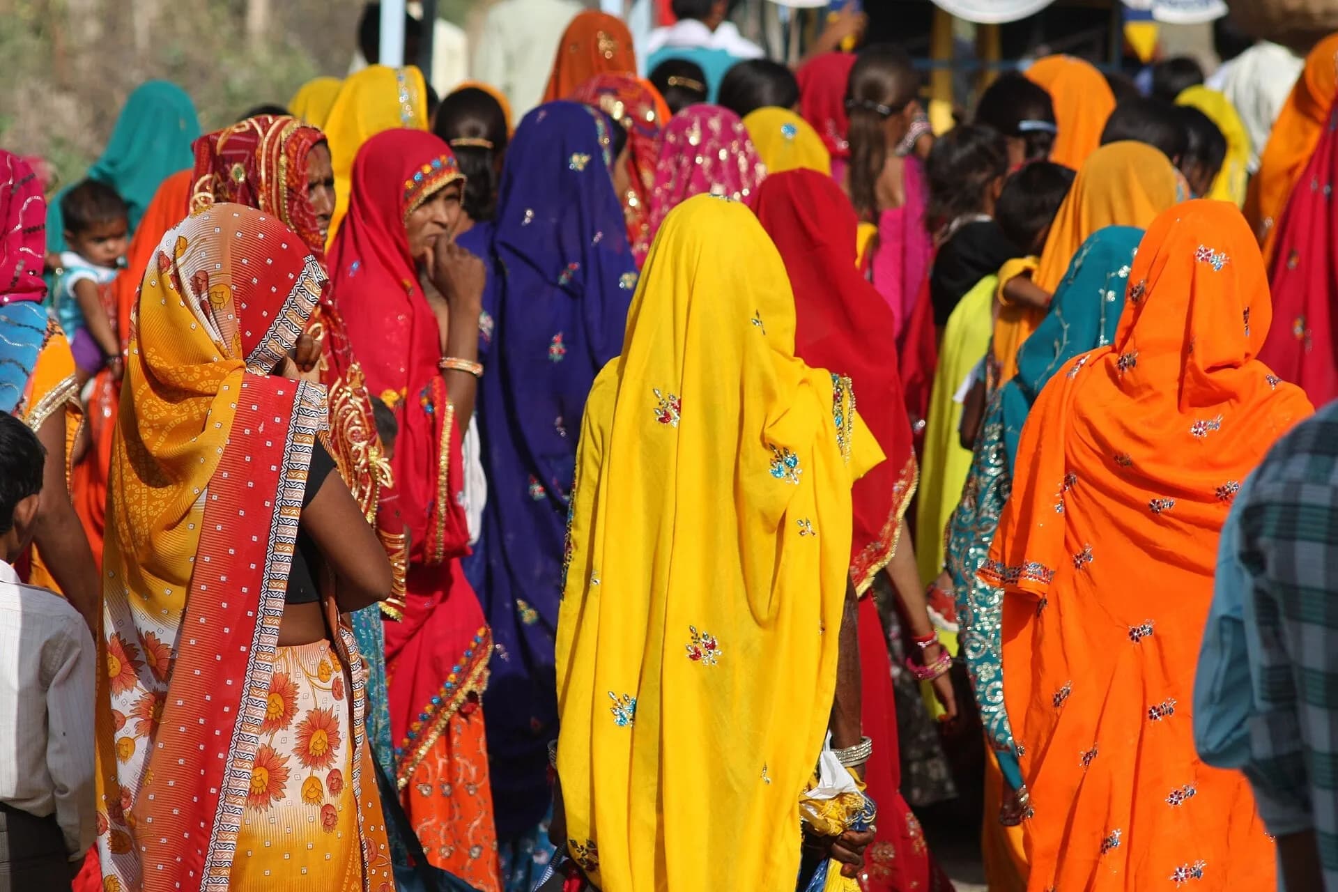 A group of Indian women wearing saris