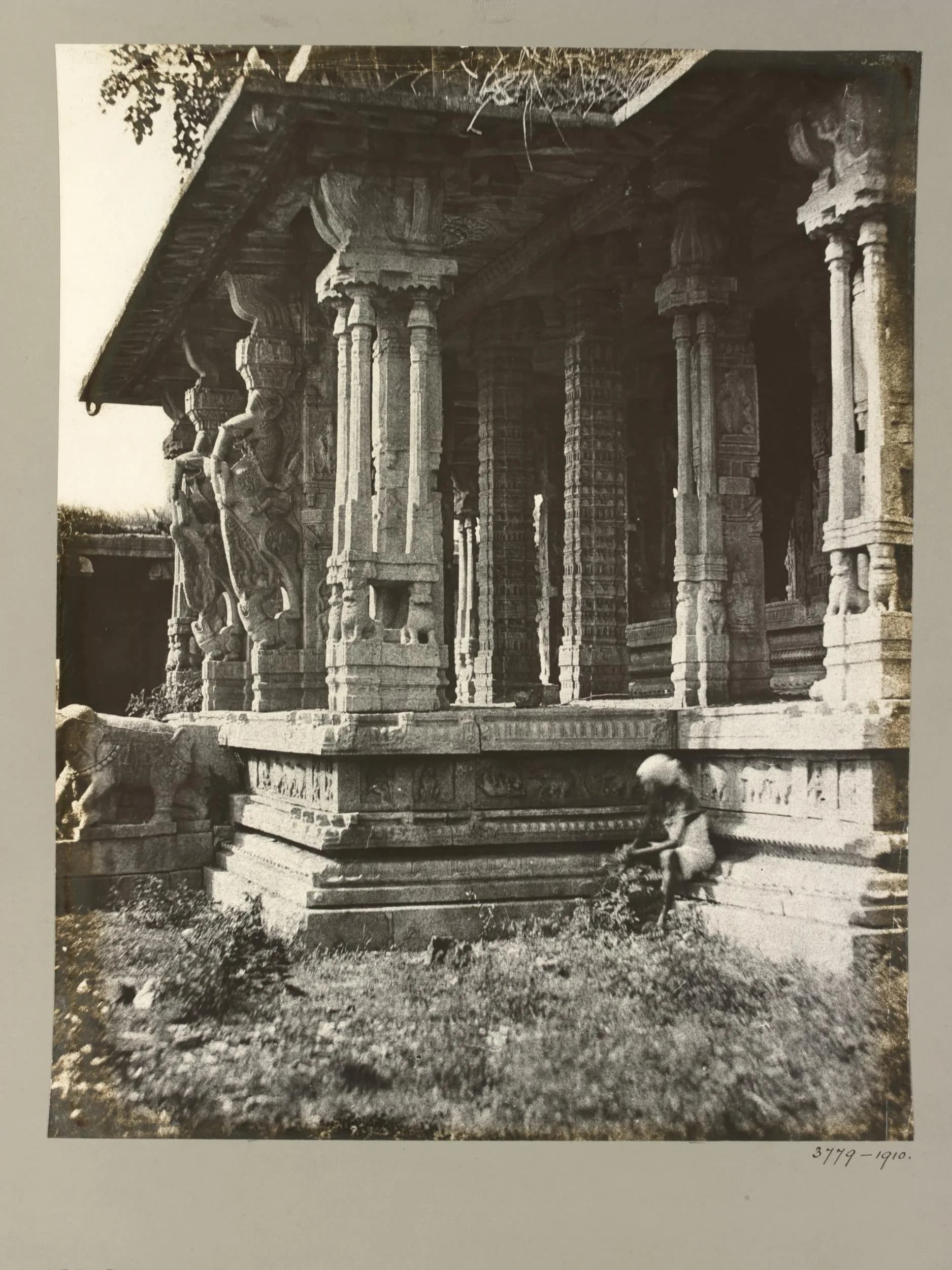 An 1856 photograph of the carved stone Kalyana Mandapa at the Vitthala Temple in Hampi